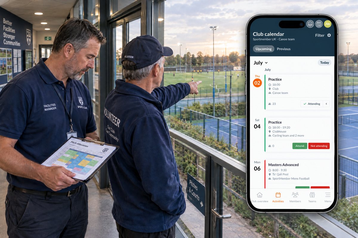 Facilities manager planning the use of the club’s pitches and courts, with the club calendar in the SportMember app
